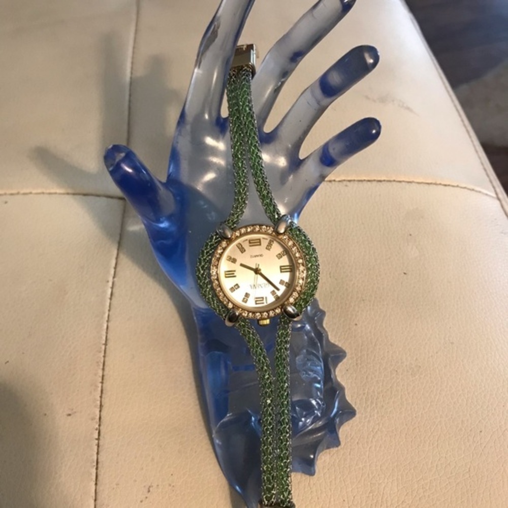 Geneva Silver & Gold Crystal Faced Mesh Band Watch with Diamond Accents # 4275 - Picture 5 of 10